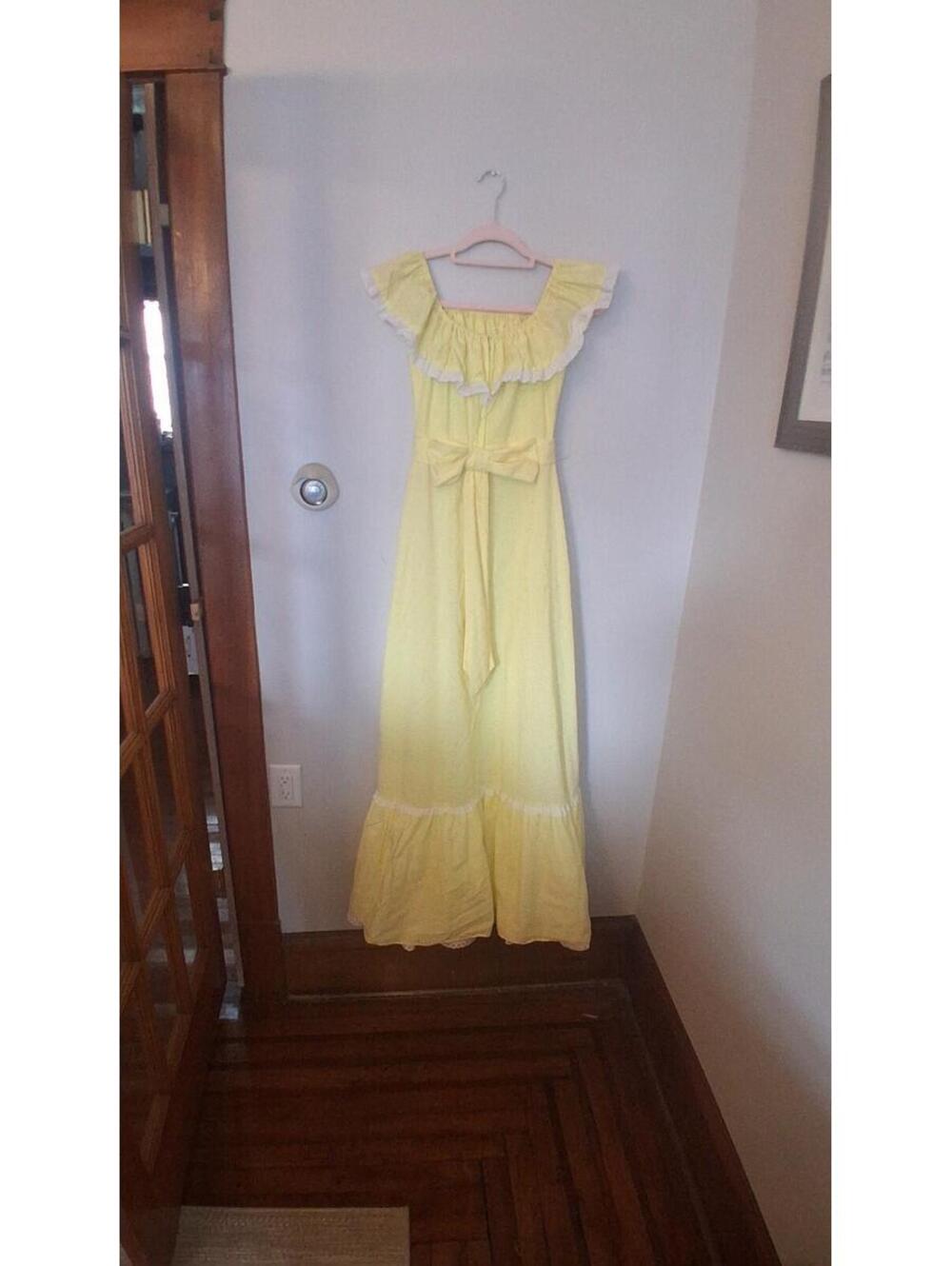 70s Vintage Yellow Ruffled Dress, Maxi Bridesmaid Prom Gown Size S Princess - Picture 6 of 9